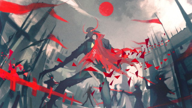 Red umbrella city street flags free wallpaper for desktop - medium preview image