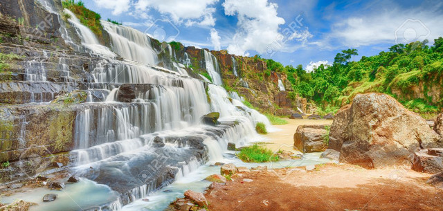 Waterfall large rock river blue free wallpaper for desktop - medium preview image