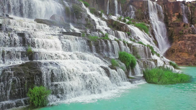 Waterfall man standing boat water free wallpaper for desktop - medium preview image