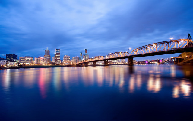 Bridge city lights night river free wallpaper for desktop - medium preview image
