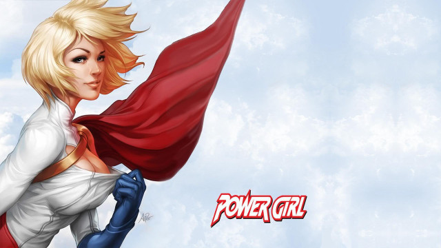 Blonde woman flying red cape free wallpaper for desktop - medium preview image