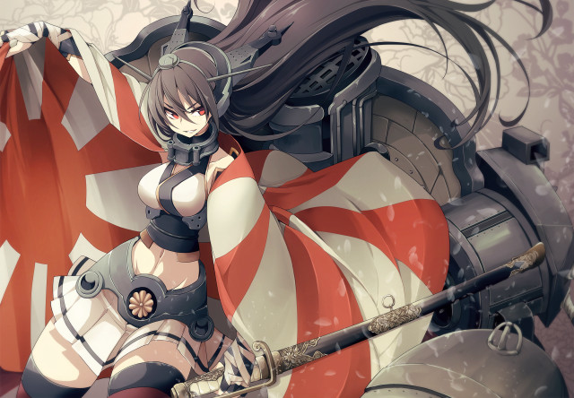 Woman costume sword flag flowers free wallpaper for desktop - medium preview image