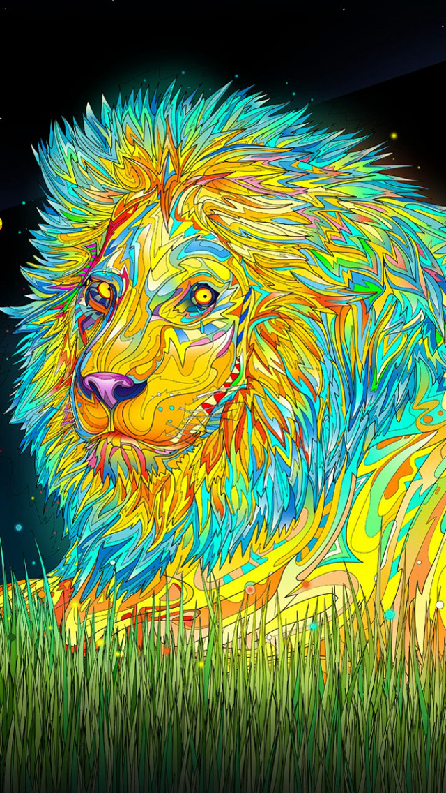 Colorful lion grass night sky free wallpaper for mobile - medium preview image