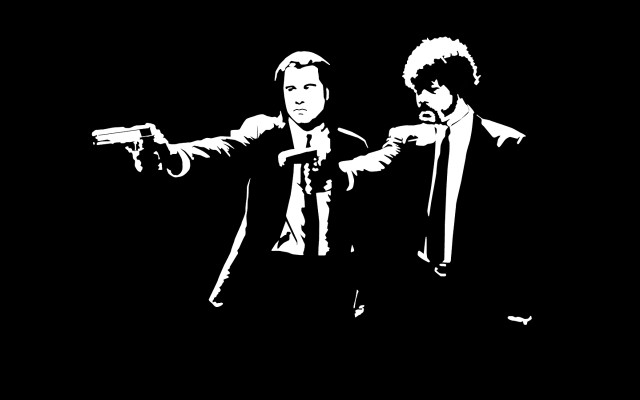 Two men pointing guns dark free wallpaper for desktop - medium preview image
