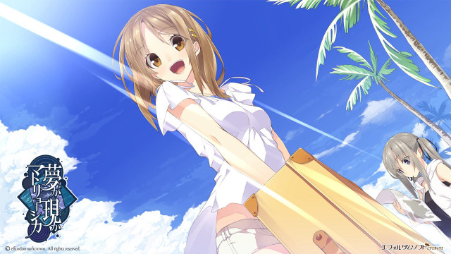 Girl white dress surfboard palm free wallpaper for desktop - medium preview image