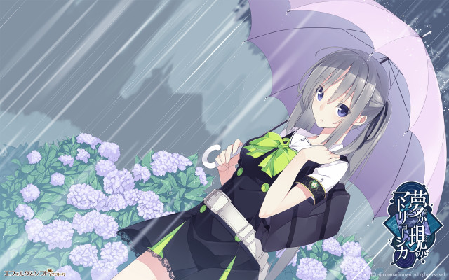 Woman umbrella rain flowers cat free wallpaper for desktop - medium preview image