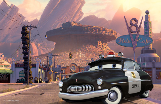 Cartoon car driving mountain range free wallpaper for desktop - medium preview image