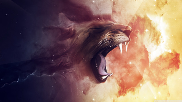 Lion roaring space stars galaxy free wallpaper for desktop - medium preview image