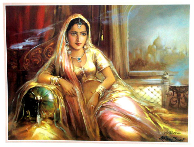 Woman sari sitting bed lamp free wallpaper for desktop - medium preview image