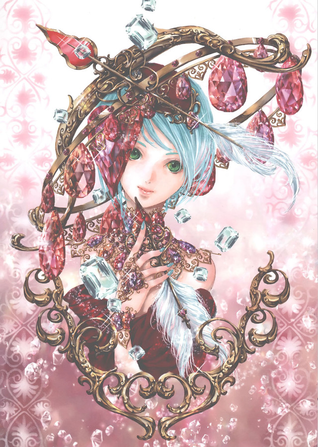 Blue hair woman feather drawing free wallpaper for mobile - medium preview image