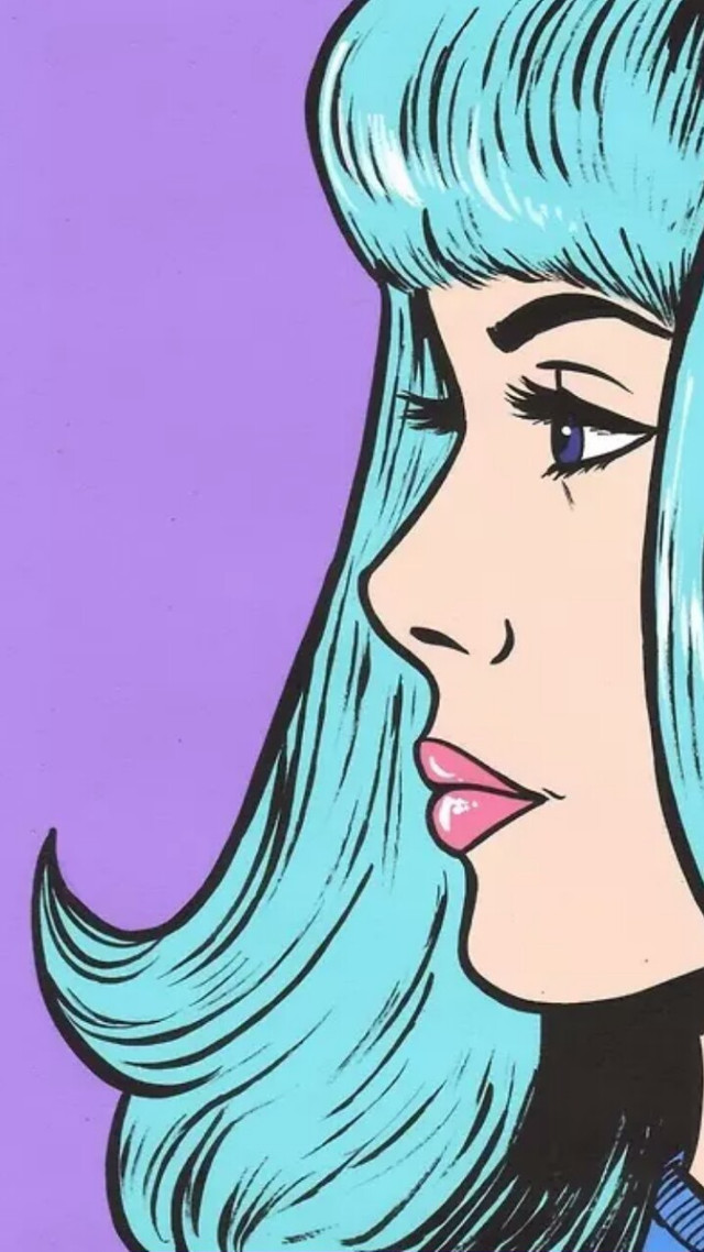 Blue haired woman purple background free wallpaper for mobile - medium preview image