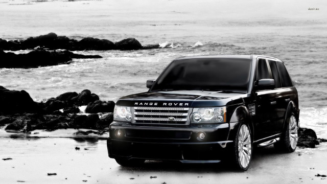 Black land rover beach ocean free wallpaper for desktop - medium preview image
