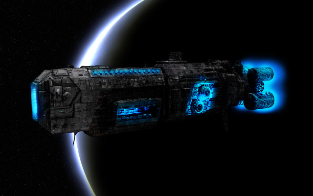 Space station blue light moon free wallpaper for desktop - medium preview image