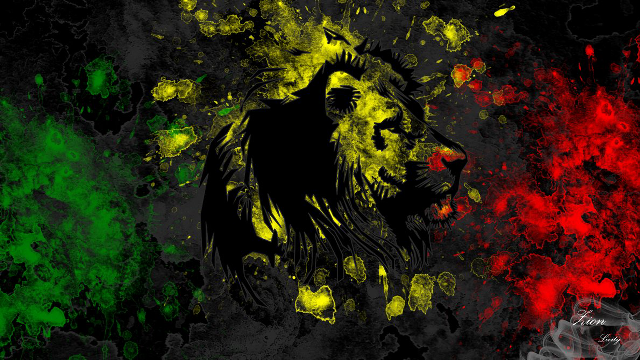 Lion red green yellow artistic free wallpaper for desktop - medium preview image