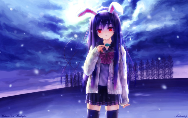 Anime girl rabbit ears snow free wallpaper for desktop - medium preview image