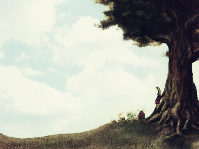 Man under tree hill fantasy free wallpaper for desktop - medium preview image