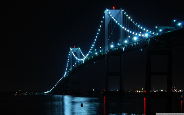 Bridge lit night water lights free wallpaper for desktop - medium preview image