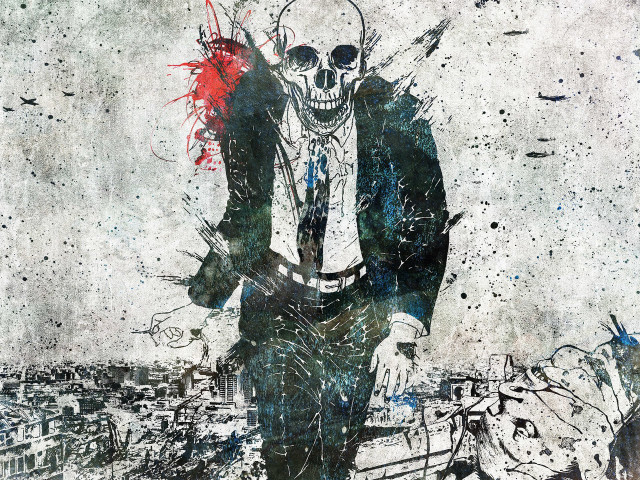 Man skull suit painting artwork free wallpaper for desktop - medium preview image