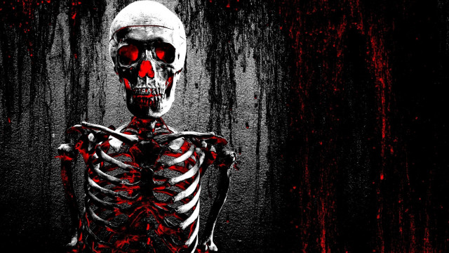 Skeleton red eyes dark room free wallpaper for desktop - medium preview image