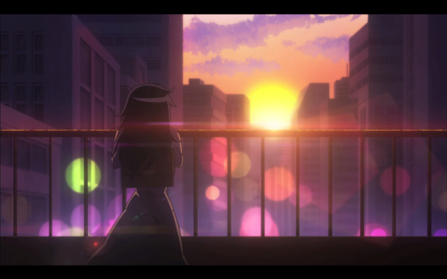 Person balcony sunset buildings distance free wallpaper for desktop - medium preview image