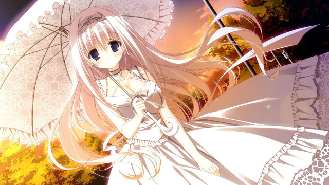 Woman long hair umbrella sunset free wallpaper for desktop - medium preview image