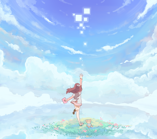 Girl reaching sky star cat free wallpaper for tablet - medium preview image