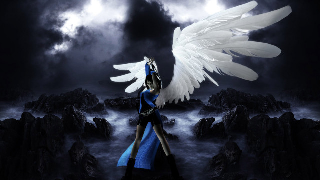 Woman white wings dark landscape free wallpaper for desktop - medium preview image