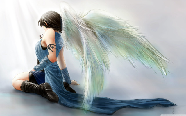 Woman sitting ground wing blue free wallpaper for desktop - medium preview image