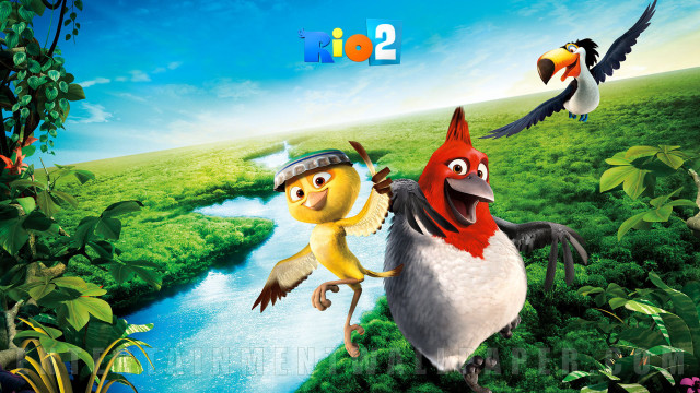 Cartoon character riding bird jungle free wallpaper for desktop - medium preview image