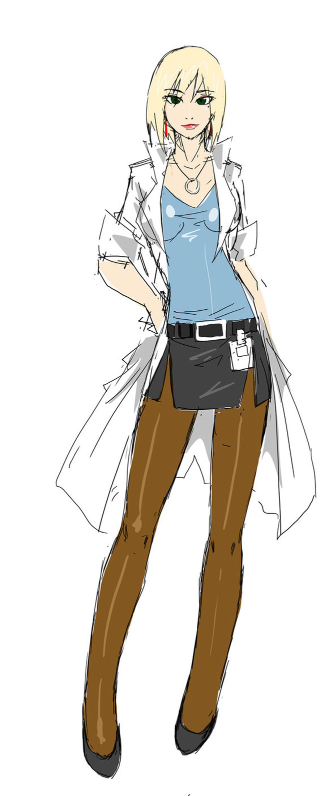 Woman blue shirt brown pants free wallpaper for mobile - medium preview image