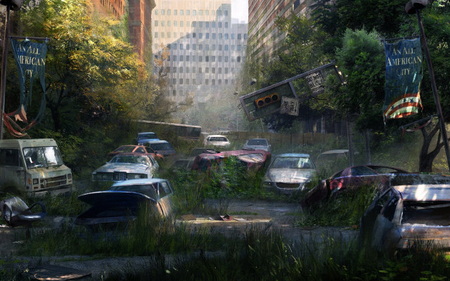 Cars parked lot tall buildings free wallpaper for desktop - medium preview image