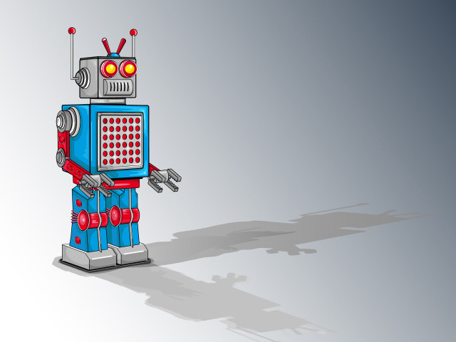 Robot red light blue body free wallpaper for desktop - medium preview image