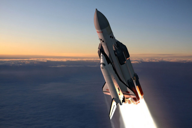 Space shuttle flying sky light #2 free wallpaper for desktop - medium preview image