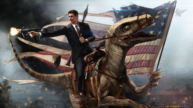Man riding dinosaur gun flag free wallpaper for desktop - medium preview image