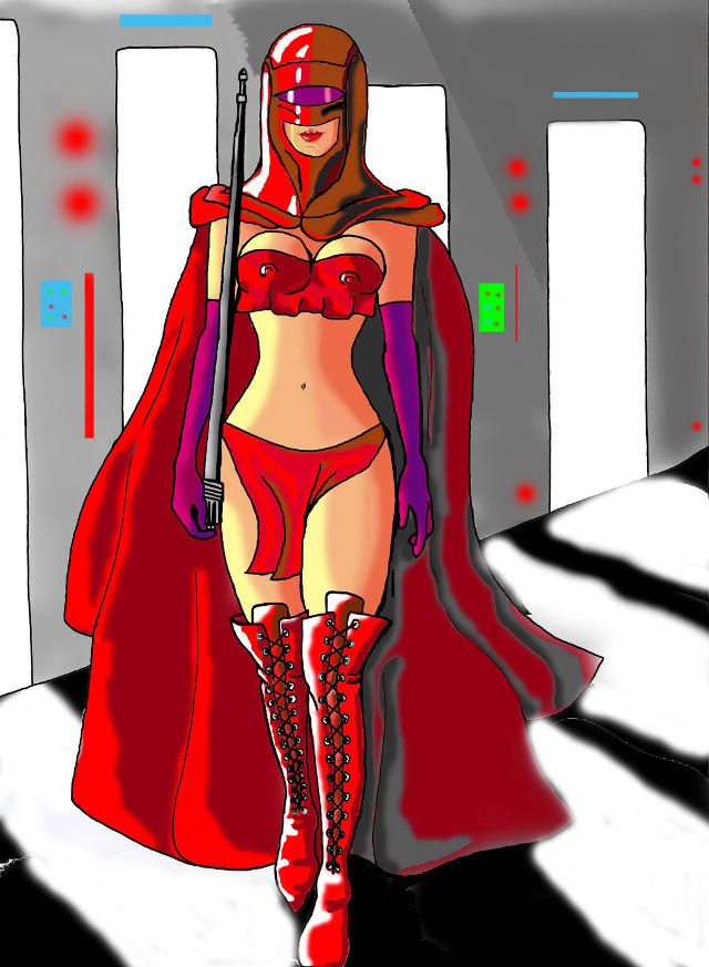 Woman red costume cape hallway free wallpaper for mobile - medium preview image