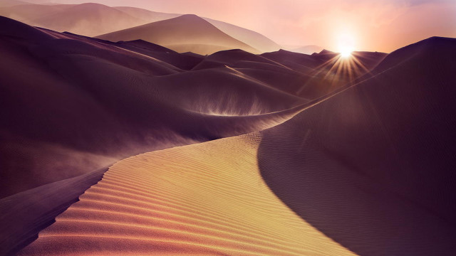 Desert sunset mountains sand dunes free wallpaper for desktop - medium preview image