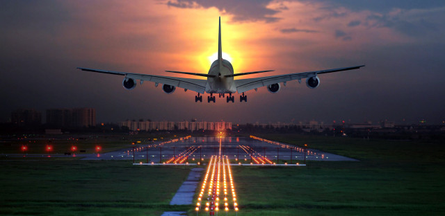 Jetliner night runway sunset airplane free wallpaper for desktop - medium preview image