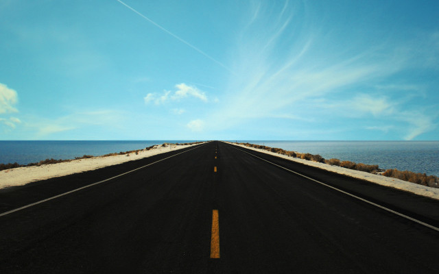 Long road blue sky clouds free wallpaper for desktop - medium preview image