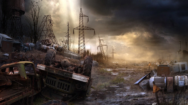 Junkyards telephone poles storm sky free wallpaper for desktop - medium preview image