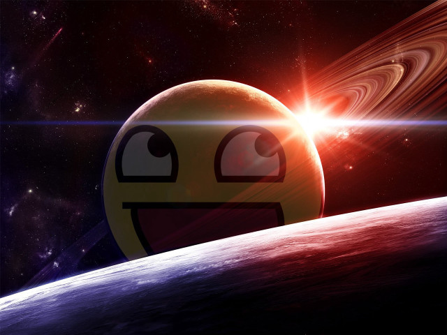 Smiley face space planet star free wallpaper for desktop - medium preview image