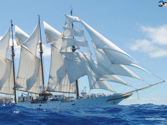 White sailboat ocean sky clouds free wallpaper for desktop - medium preview image