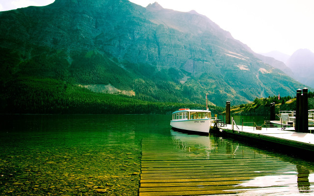 Boat docked mountain lake dock free wallpaper for desktop - medium preview image