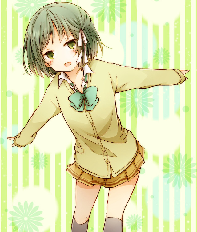 Green hair girl bow tie free wallpaper for tablet - medium preview image