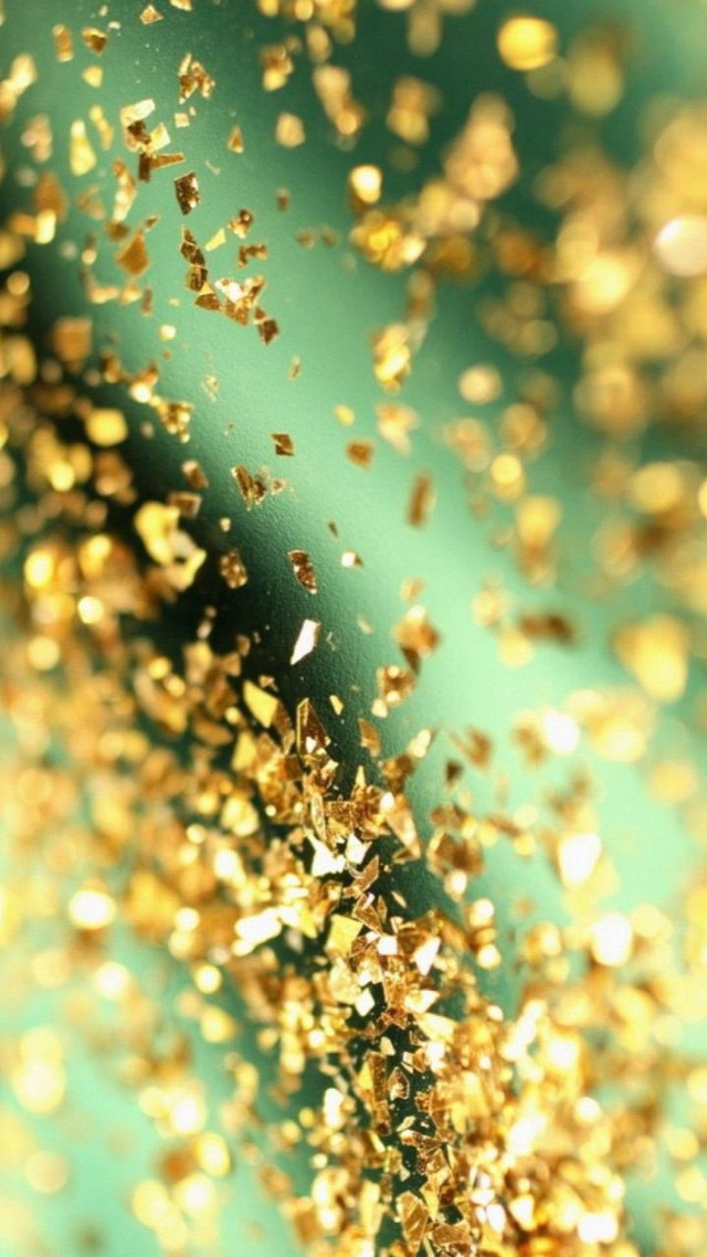 Green background gold glitter flying free wallpaper for mobile - medium preview image