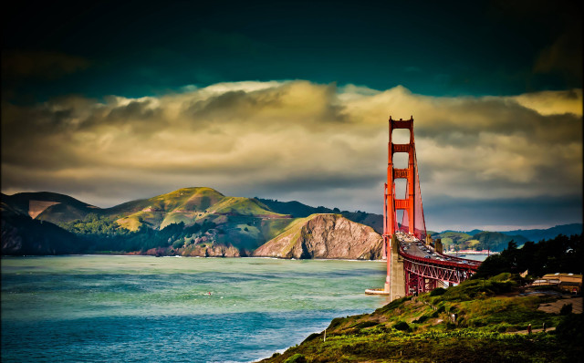Golden gate bridge bay mountains free wallpaper for desktop - medium preview image