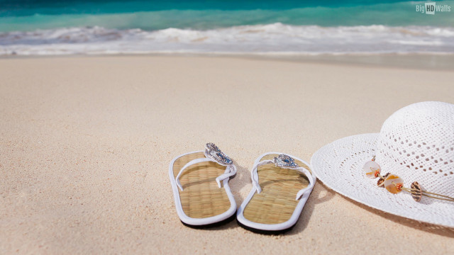 White shoes hat beach ocean free wallpaper for desktop - medium preview image