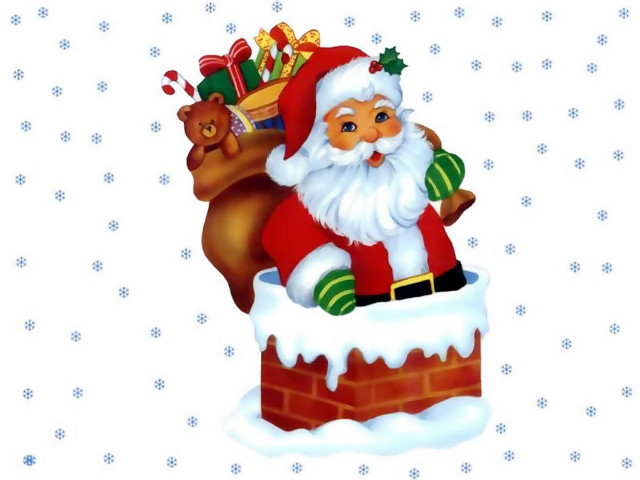 Santa chimney presents teddy bear free wallpaper for desktop - medium preview image