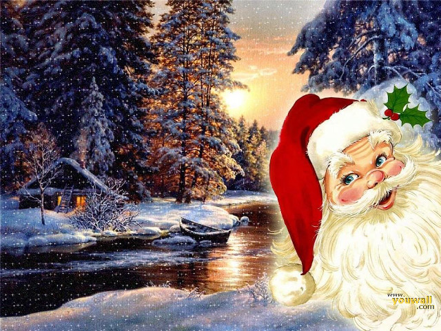 Santa river christmas tree aurora free wallpaper for desktop - medium preview image