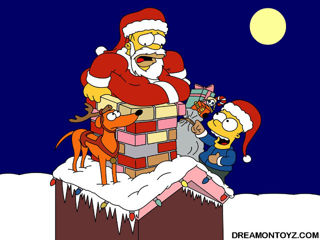 Cartoon santa chimney reindeers presents #2 free wallpaper for desktop - medium preview image