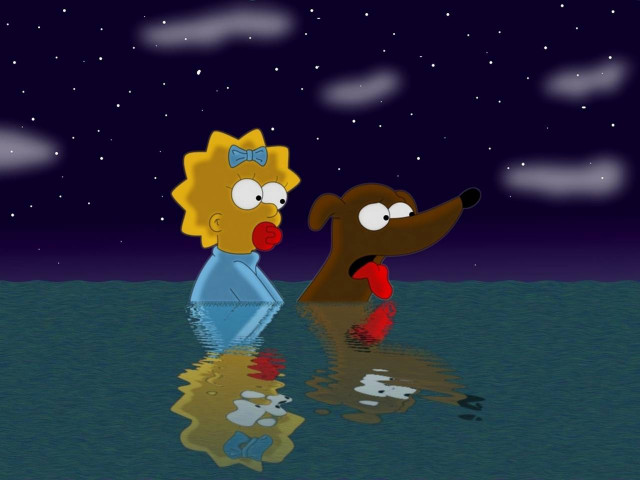 Cartoon dog person water night free wallpaper for desktop - medium preview image